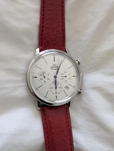 Orient Sports Chronograph 42mm Case, black and red leather band,... - Picture 1 of 9