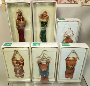 Russ Berrie Bears from the Past Christmas  Ornament Lot 6pc Stocking Angel Santa - Picture 1 of 13