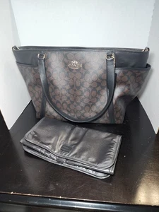 Coach Signature Diaper Bag Baby Bag With Changing Pad Canvas Brown/Black C4071 - Picture 1 of 17