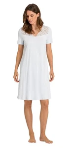 HANRO 77930 MOMENTS Short Sleeve Gown~ WHITE ~  S ~ NWT ~ MSRP  $158 - Picture 1 of 4