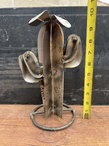 Handcrafted Rustic MINI Metal Saguaro Metal Yard Art Metal Cactus Hand Made 10in - Picture 1 of 5