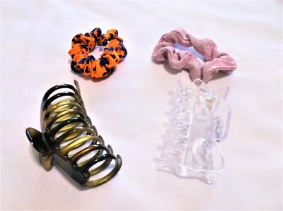 Наборы 2 Scrunchies синий пятно оранжевый и ослепительно розовый / 2 фантазии коготь заколки для волос - Изображение 1 из 3