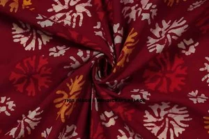 By Yard Indian Cotton Floral Print Batik Sewing Hand Block Printed Craft Fabric - Picture 1 of 13