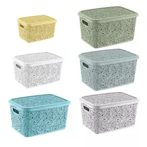 Small Large Lace Plastic Storage Box Lid Basket Container Kitchen Home Office - Picture 1 of 19