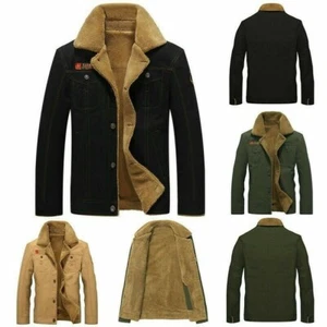 Mens Fleece Lined Flying Jacket Military Wool Coat Casual Thick Warm Outwear Top - Picture 1 of 12