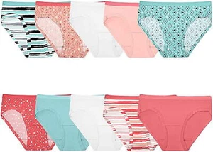 Fruit of the Loom Girls' Cotton Hipster Underwear, 10 Pack - Fashion Assorted, - Picture 1 of 1