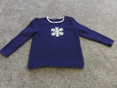 GIRLS LANDS END PURPLE & WHITE SPARKLY SNOWFLAKE HOLIDAY SWEATER - SMALL 4 - Image 1 of 4