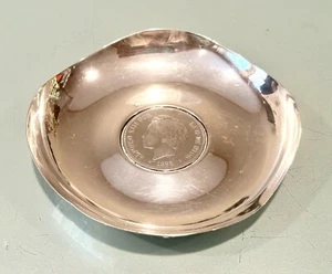 Vintage Antique 1892 SPAIN 5 PESETAS Silver Crown Alfonso XII Bagues Plate Dish - Picture 1 of 8