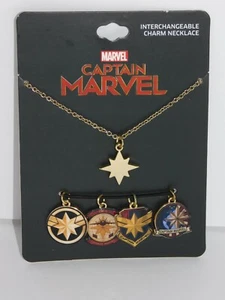 Captain Marvel Necklace Set Interchangeable Gold Charms Comics Fan Gift - Picture 1 of 6