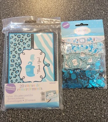 Tarjetas de agradecimiento Baby Shower Blue Sweet Safari y es un confeti de niño Foto 1 de 2