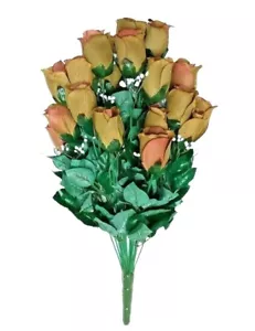 24-Rose Olive Green 22" Bouquet Raindrops Silk Flower Home Office Decor - Picture 1 of 2