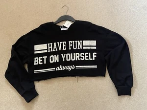Lovely BERSHKA black cropped sweatshirt / jumper LARGE - Picture 1 of 6