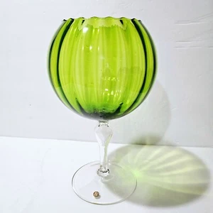 Vintage Empoli Italy Green Ribbed Compote Pedestal Bowl Art Glass 12" - Picture 1 of 5