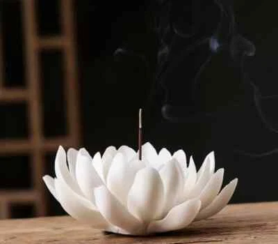 3.9 inch Chinese white ceramic beautiful lotus incense burner statue - - Image 1 of 4