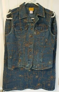 Ruby Rd Size 10 P Denim Vest & Skirt Navy Blue Embroidered - Picture 1 of 7