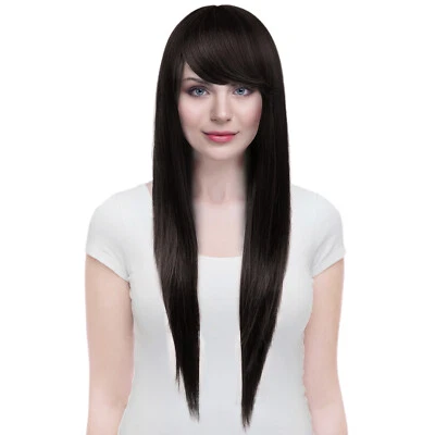 Full Bangs Long Black Straight Wig Heat Resistant Synthetic Hair Women's Wigs - Image 1 of 4