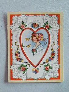 Vintage Diecut Valentine Greetings Card Little Girl in Bonnet 9957 - Picture 1 of 4
