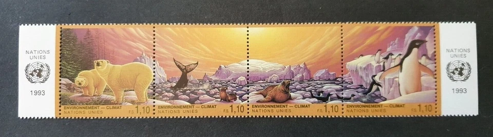 1993 UNITED NATIONS GENEVE SET CLIMAT CHANGES WILDLIFE PENGUIN ICEBEAR VF MNH - Image 1 of 1