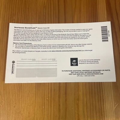 Nintendo Gamecube Memory Card 59 Sticker Sheet Instructions Insert Unused - Image 1 of 4
