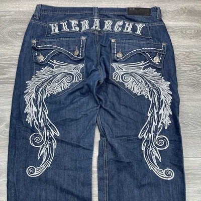 Jeans Delf Trading Imperious Para Hombre 38x34 Azul Bordado Gótico Patinador De Colección Y2K Foto 1 de 4