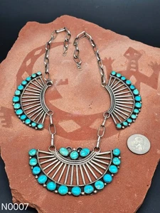 Collana unica vintage Navajo argento sterling turchese ruota a grappolo - Foto 1 di 2
