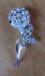 Vintage Brosche Anstecknadel klar Strass Blume silberfarben - Bild 1 von 7