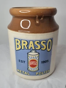 BRASSO VINTAGE ADVERTISING STONEWARE KITCHENALIA JAR CANISTER 19cm Tall - Picture 1 of 6