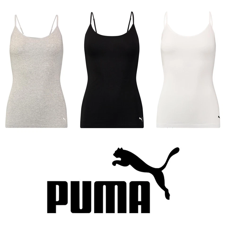 Ladies Vest Top Puma Iconic Camisole Grey Black White XS S M L XL - Image 1 of 1