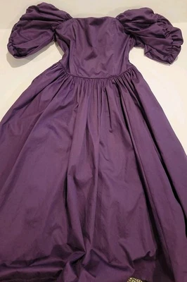 Vtg Laura Ashley Dress 80s Romantic Deep Purple Cotton Off Shoulder Puffy Sleeve - Image 1 of 4