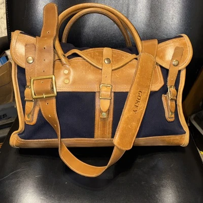 Bolsa clássica Orvis Battenkill couro gokey lona preta bronzeada laptop mensageiro - Imagem 1 de 4