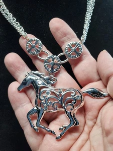 Bling Strass Pferd Western Cowgirl Schmuck Halskette Ohrringe Set Silber - Bild 1 von 13