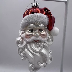 Vintage Vetro Soffiato a Mano Jumbo Babbo Natale Ornamento Glitter 6" - Foto 1 di 5