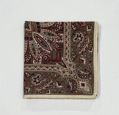 Handkerchief Dunhill Vintage Men Art  Paisley Plain Cotton Pocket Square 19.8” - Image 1 of 4