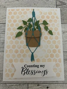 Card Set Of 4 COUNTING MY BLESSINGS Hanging Plant Green Leaves Handmade Cards - Picture 1 of 3