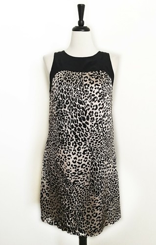 OFF WHITE Abito a tubino senza maniche AMOUR VERT 100% seta taglia M nero bianco sporco stampa leopardata