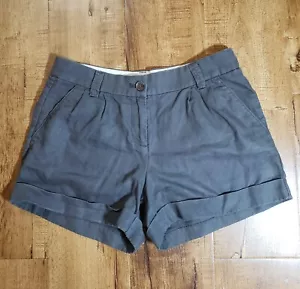 J. CREW pantaloncino donna JR 2 grigio scuro vita media misto lino plissettato con polsini - Foto 1 di 12