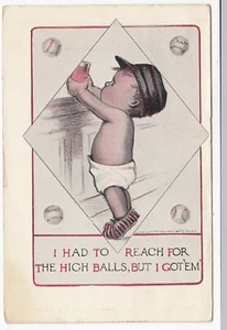 Little Boy Reaches Highballs Baseballs Comic, Fergus ON 1912 Kidlets Postcard - Picture 1 of 2