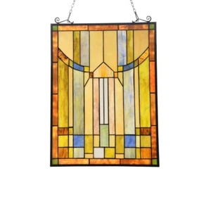 Stained Glass Tiffany Style Mission Design Hanging Window Panel Suncatcher 18" - Picture 1 of 4