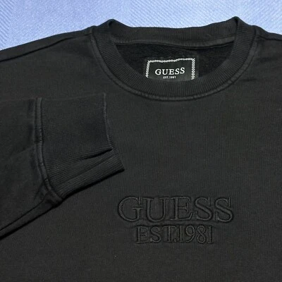 NEW Guess Finch Embroidered Oversized Fit Black Pullover Sweatshirt Sz Small NWT - Image 1 of 4