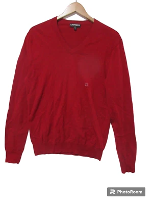 Sz M NEW Express Men’s Cotton Cashmere Sweater Pullover Knit Red V-Neck NWOT - Image 1 of 4