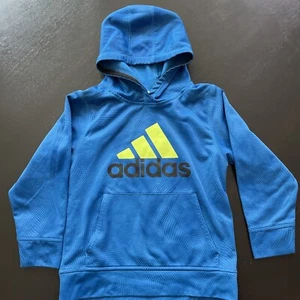 Adidas Size 7 Boys Blue Athletic Long Sleeve w/Pockets Pullover Hoodie EUC - Picture 1 of 15