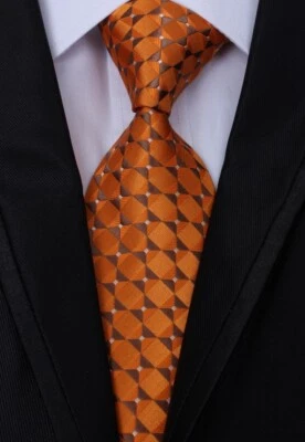Nueva Corbata Clásica A Cuadros Naranja Marrón JACQUARD TEJIDA 100% Seda Para Hombre Foto 1 de 2