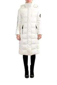 New Plein Sport Women's White Hooded Logo Zip Up Long Parka Jacket M - Picture 1 of 4