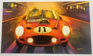 Original Artwork Ferrari Driver Paul Frere 1960 Le Mans in the Ferrari 250 TR - Picture 1 of 15