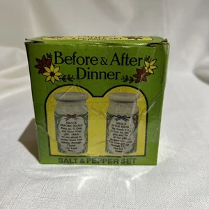 Vintage 70er Jahre Vorher & Nachher Abendessen Salz & Pfeffer Set (Kunststoff) Neu mit Karton - Bild 1 von 4