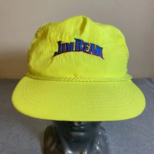 Sombrero de camionero amarillo Jim Beam vintage cuerda trasera neón whisky licor años 90 - Imagen 1 de 10