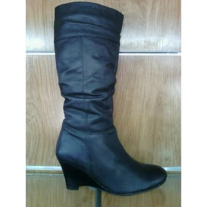 Botas altas de piel marrón con cuña muy baratas producto Español para mujer - Foto 1 di 5