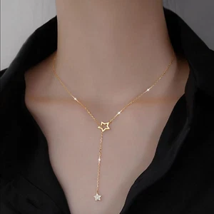 Simple Star Necklace Choker, Gold Silver Star Necklaces for Women and Girls, Dai - Picture 1 of 7