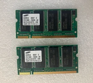 (2x 256MB) Samsung DDR-266 PC2100 (Total 512MB) SO-DIMM Laptop RAM M470L3224DT0~ - Picture 1 of 3