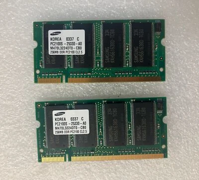 (2x 256MB) Samsung DDR-266 PC2100 (Total 512MB) SO-DIMM Laptop RAM M470L3224DT0~ - Image 1 of 3